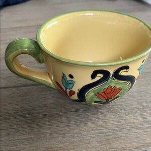 Yellow and Green Ceramic soup Mug with Floral Design